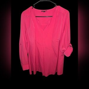 Pink Womens Sheer Chiffon Blouse, Roll Tab Sleeve, Size 14-16, Lane Bryant